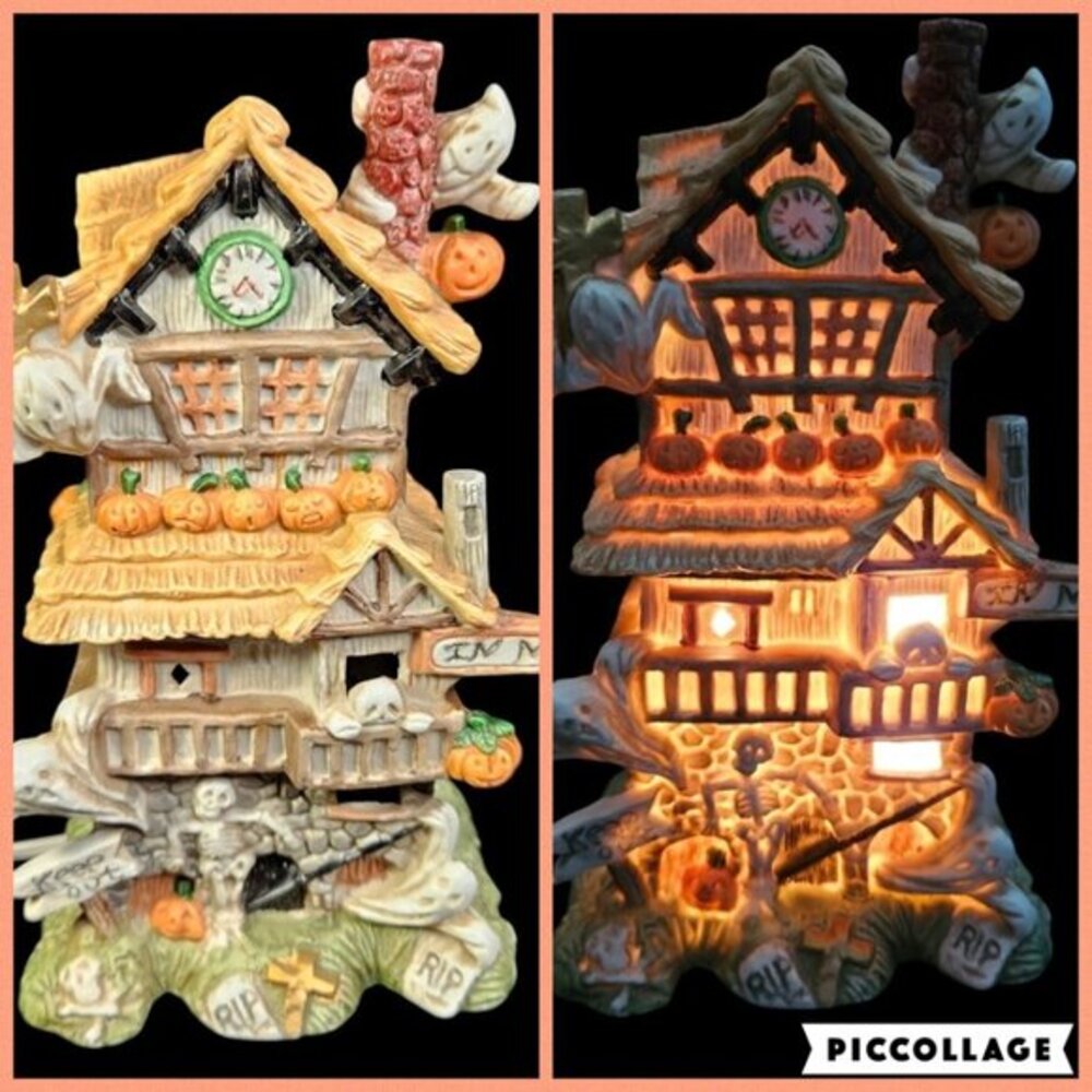 Haunted House‎ Halloween Decoration Light Up Ghosts Spooky Scary Painted Ceramic